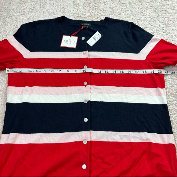 NWT Talbots Striped Cardigan Red Pink Navy White Cotton Blend Office Classic LRG - Picture 6 of 9